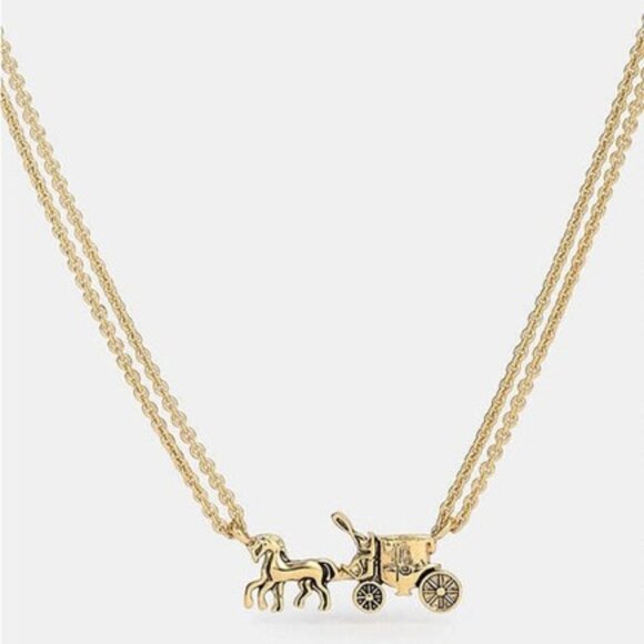 Coach Horse And Carriage Double Chain Necklace NWT - Picture 1 of 2